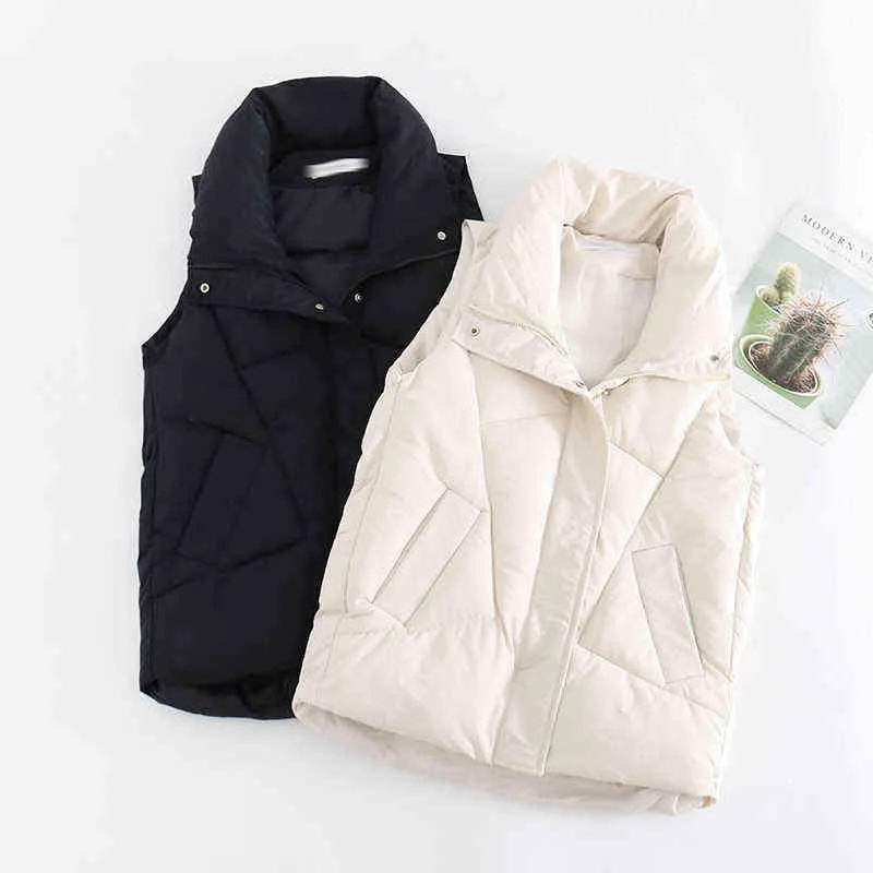 Chaleco de algodón de invierno de talla grande para mujer, chaqueta sin mangas informal que combina con todo, chaleco largo cálido para el cuerpo 211220
