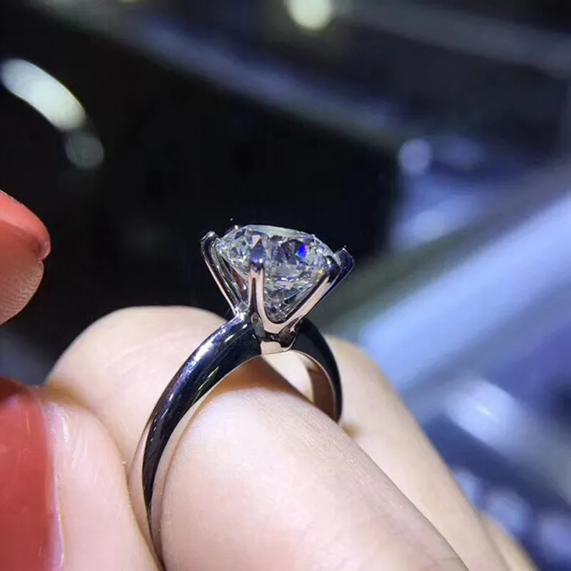 Luxo 2 ct brilhante CZ anéis de diamante anel de casamento de noiva 100% 925 prata cheia de joias finas do presente R017348a