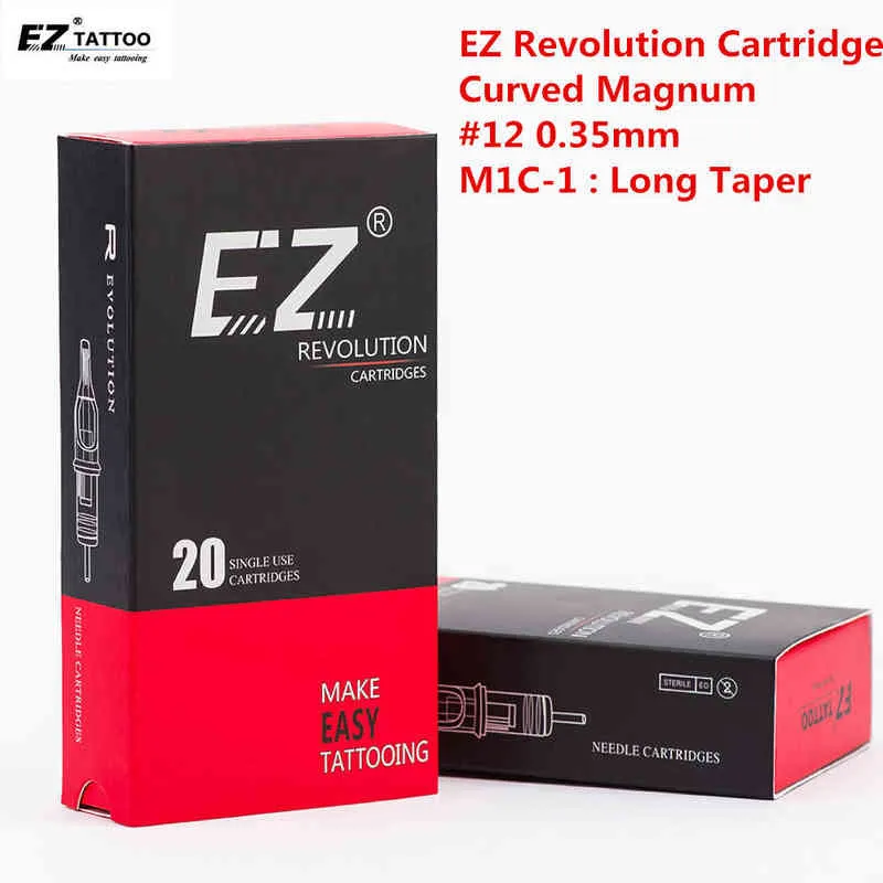 EZ Revolution Tattoo Needles Cartridge Magnum Curved Round # 12 0,35 mm Lång Taper 5.5 Tillför 20 st / låda 211229