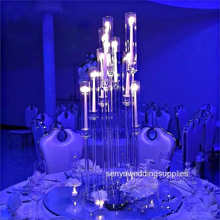 Decoração de festa estilo cristal claro candelabros peças centrais de casamento 8 braços suporte de vela acrílico para mesa 1416246r