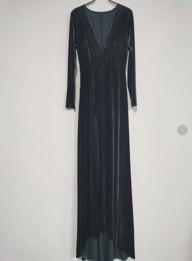 Kvinnor Klänning Temperament Velvet Party es Deep V Neck Långärmad Split Maxi Plus Size Sexiga Ladies ES 210513