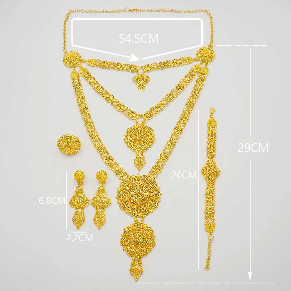 Dubaï Jewelry sets collier d'oreille en or ensemble pour les femmes de mariage africain France Party 24k bijoux éthiopie cadeaux de mariée 2106196177753