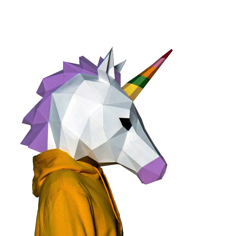 Cosplay mask 3d papercraft papper vuxen maskking unicorn halloween skräck masque visage kostym för kvinnor DIY leksaker Art party cos