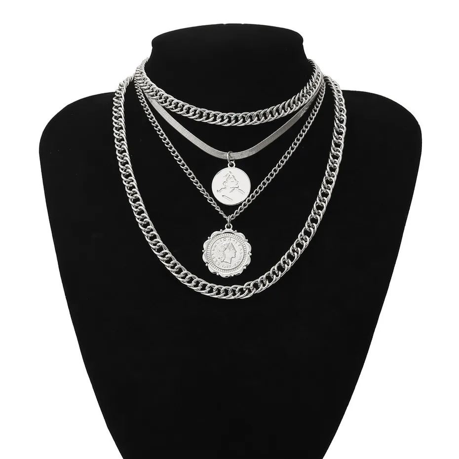 Ожерелье-чокер в стиле панк Майами, кубинское ожерелье в стиле стимпанк, мужские ювелирные изделия, винтажная подвеска с большой монетой, массивная цепочка, ожерелья для женщин, аксессуары для шеи
