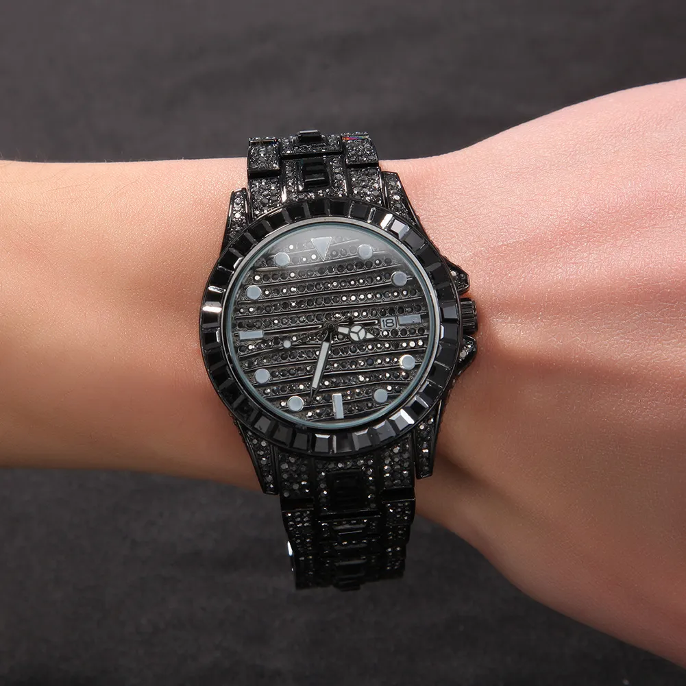 NIEUWE Hoge Kwaliteit Hip Hop Kleurrijke Horloge 316L Rvs Case Cover Volledige Diamond Crystal Band Horloges Quartz Horloges Pu306B