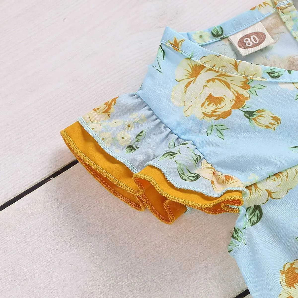 Flor de verão manga curta top + shorts roupas para meninas conjunto de roupas de bebê roupas crianças 210528