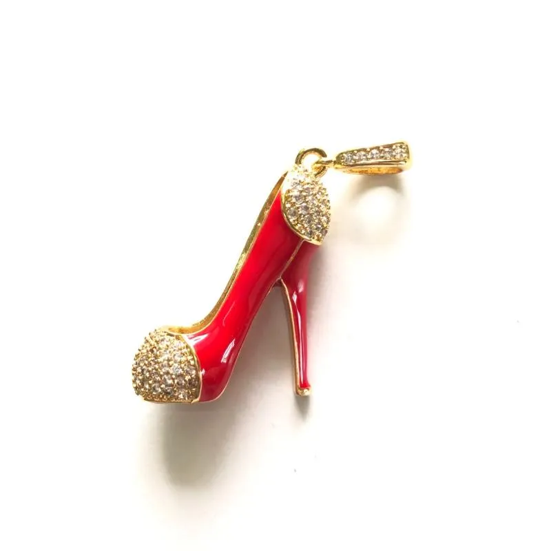 Charms 3D Red High Heel Schuh für Frauen Armband Halskette Herstellung Kubikzirkonia Pave Pendelly Schmuckzubehör Großhandel 282z