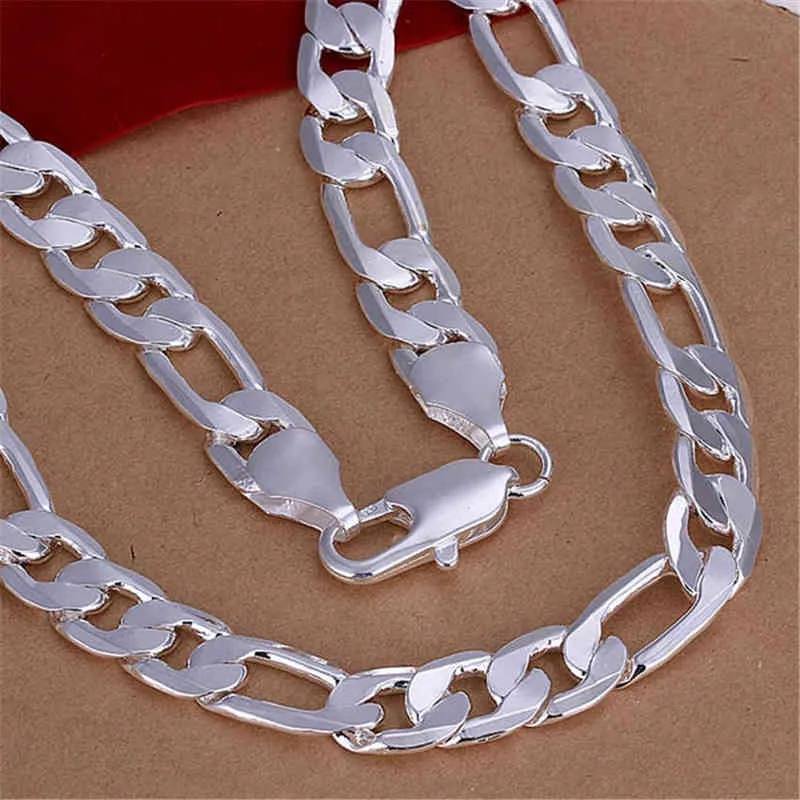 Sólido 925 colar de prata esterlina para homens clássico 12mm corrente cubana 18-30 polegadas charme de alta qualidade moda jóias casamento 220209231d