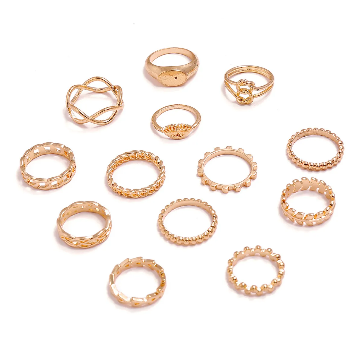 Conjuntos de anillos para mujer 13 unids/lote aro de moda personalidad geométrica tamaño libre Color dorado