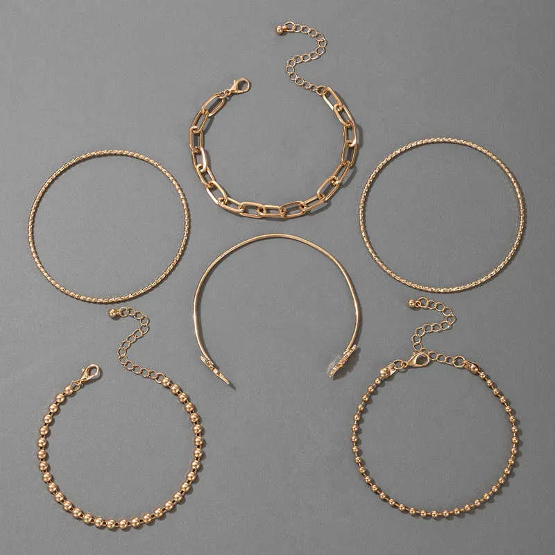 Docona 6 pièces/ensemble mode or beeded Bracelet réglable ensembles bohême feuille ouverte chaîne Bracelet pour femmes fête bijoux en gros Q0719