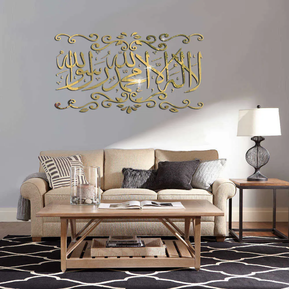 Adesivo de parede islâmico decoração árabe mural muçulmano 3d acrílico espelho adesivos decoração do quarto decoração da sala de estar decoração da parede 210615