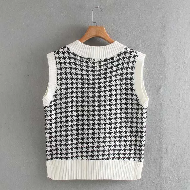 Chu sau schoonheid losse extra grote gebreide trui vest vrouwen casual v-nek plaid mouwloze truien chique tops 210922