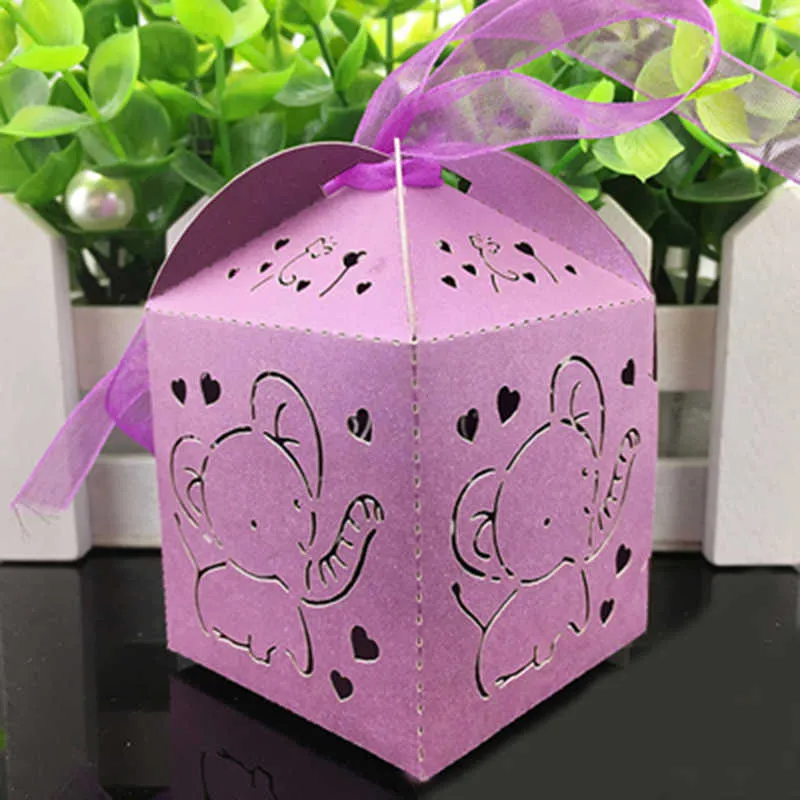 adorabile bambino elefante taglio laser scatola di caramelle confezione regalo baby shower souvenir bambini bomboniere buon compleanno decorazioni di nozze 210724
