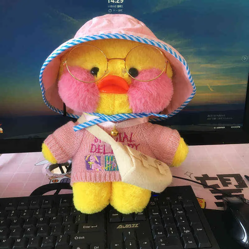 Cute Plushie Lalafanfan Yellow Duck Stuffed Animals Soft Plush Toys for Girls Kids Kawaii Doll Birthday Christmas Gift Y211119