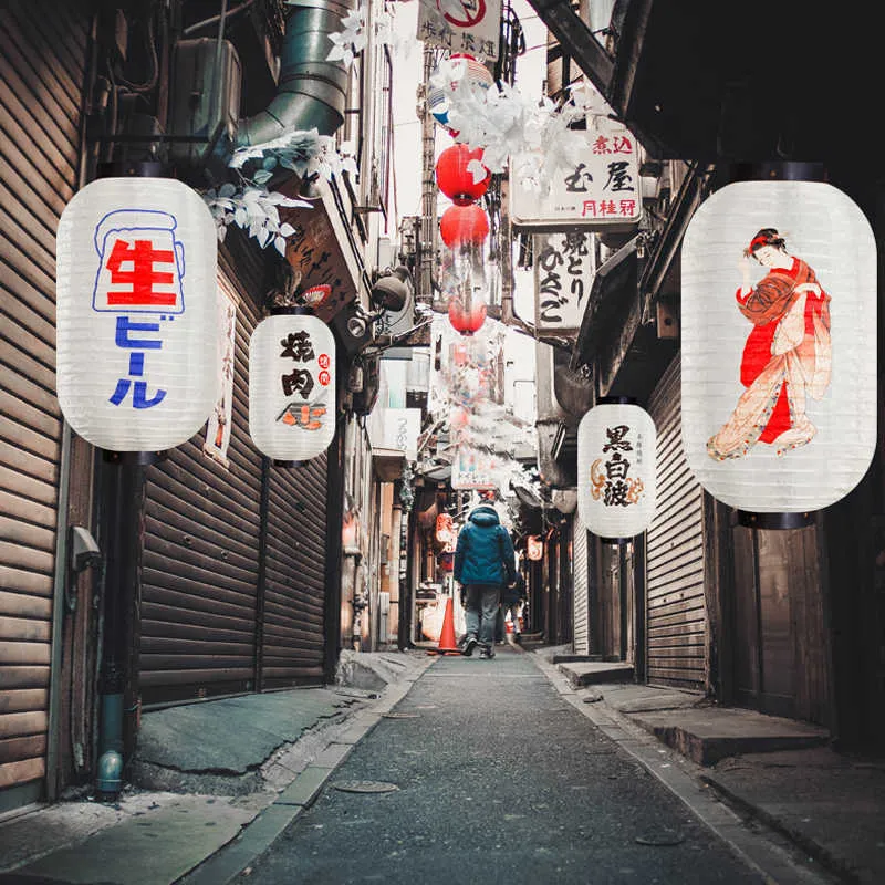 Lanterna appesa in stile retrò giapponese Gatto fortunato stampato Sashimi Sushi Pub Bistro Ristorante Izakaya Decor Lanterna di seta impermeabile Q0810