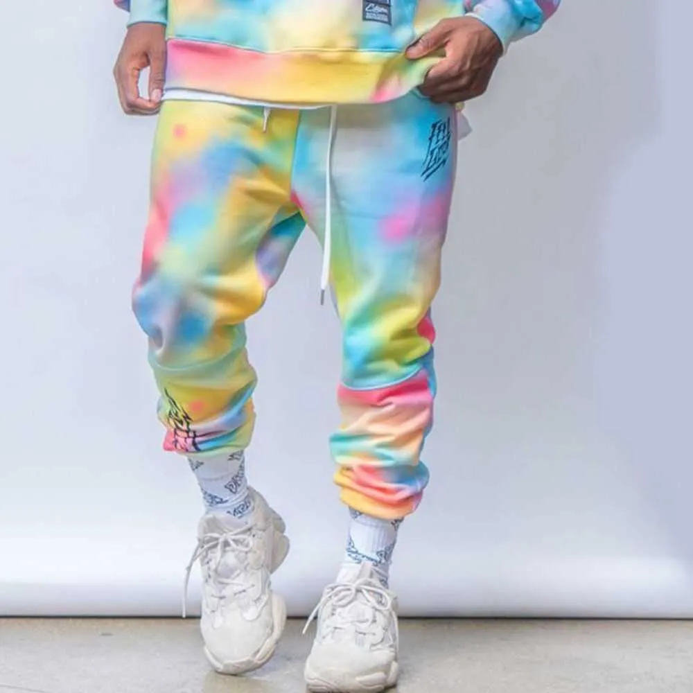 Übergroße Tie-Dye-Sport-Herren-Hoodies-Set mit Kapuze, bedruckt, modisch, bunt, für Männer, Sweatshirts, Anzüge, Größe M-5XL 211006