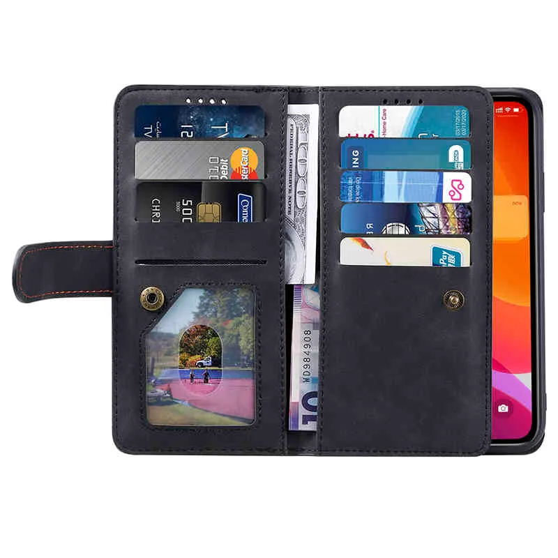Leather Case Phone Cases Zipper Flip Wallet Book New 9 Cards 12 11 Pro Se 2020 10 X 6 6S 7 8 Plus Xr Xs Max