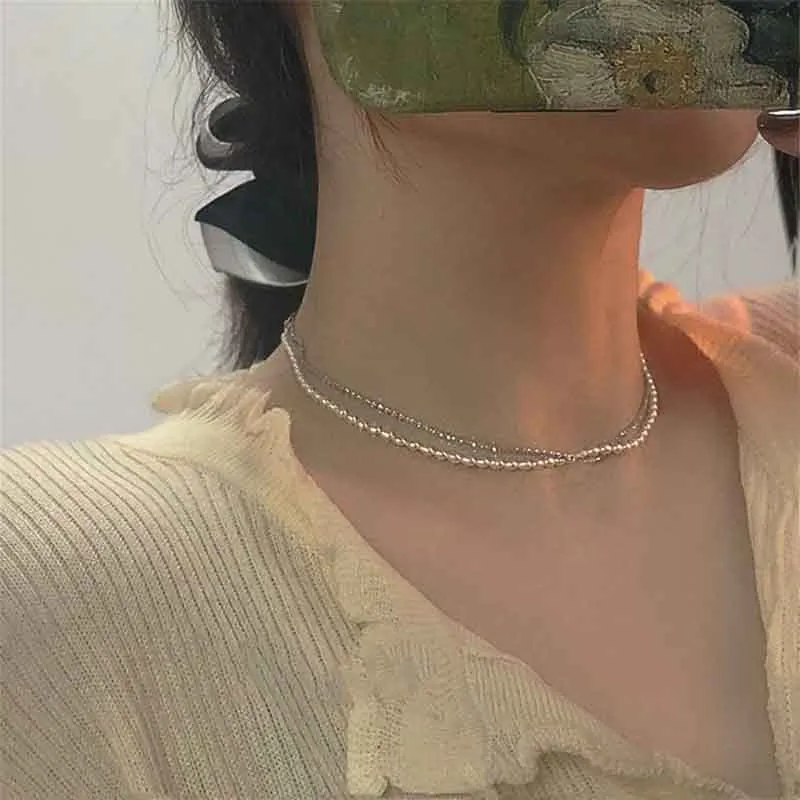 Japan und Südkorea Super Märchen Temperament Imitation Perle Gypsophila Halskette kaltes Wind Einfache süße kühle Mädchen Doppelte