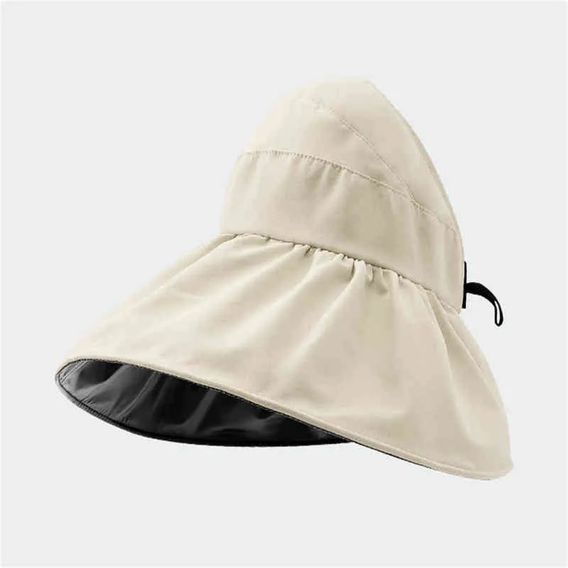 2022 Summer double-layer fisherman hat female empty top sunscreen outdoor UV protection foldable sunshade cap G220311