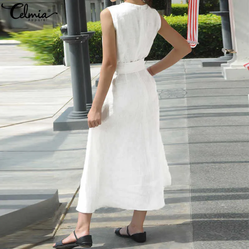 Femmes Robe Élégante Blanc es Sans Manches Lâche Long Noir Vintage Taille Haute Plus La Taille Maxi es 210524