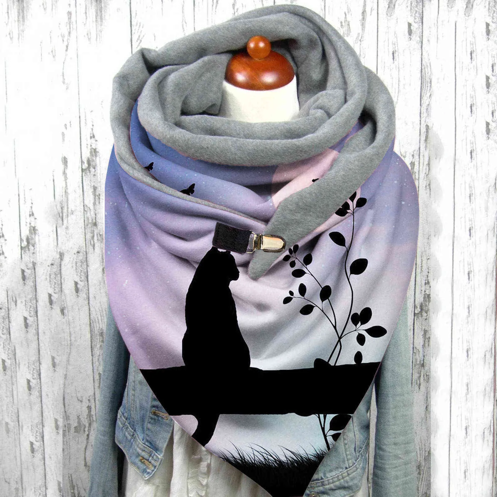 Winter Warm Scarves Shawls Women Casual Thick Scarf View Art Print Button Soft Wrap Soft Warm Scarves Shawls 40# Y1108