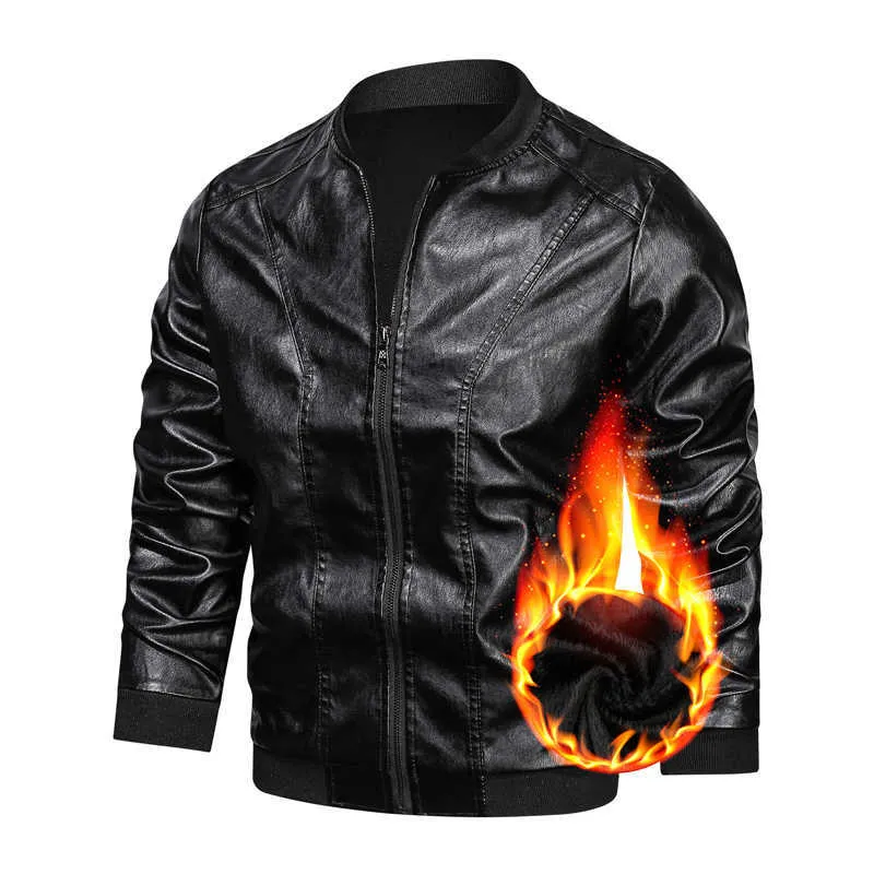 Lederjacke Bomber Motorradjacke Männer Biker PU Baseballjacke Plus Größe 5XL Männlich Warme Fleece Outwear Reißverschluss Faux Mantel 211009