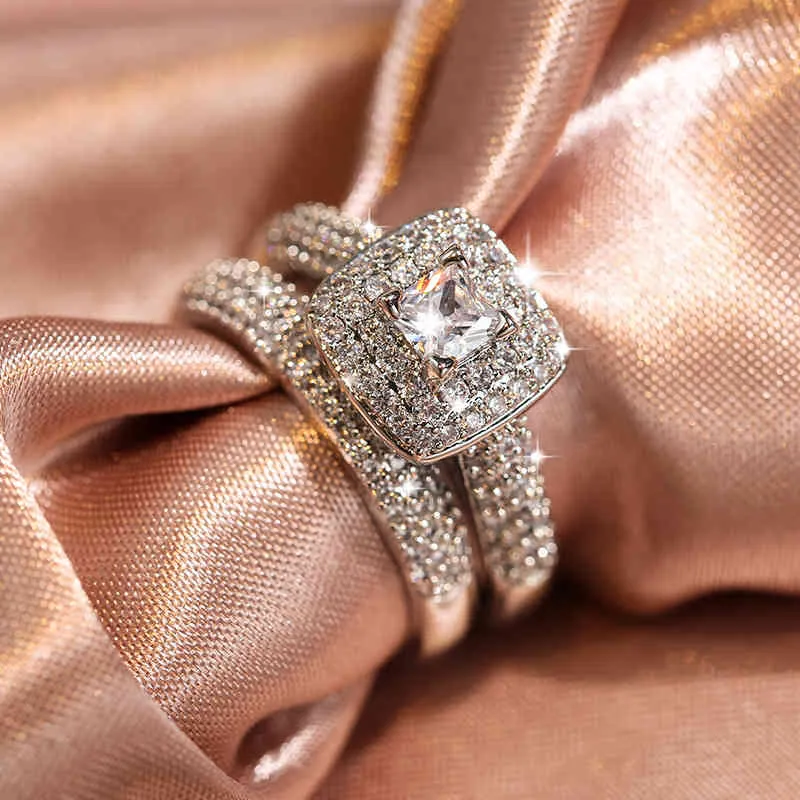 14K witgoud natuurlijke 2 karaat diamanten sieraden voor dames heren bruidsset Anillos De met zirconia edelsteenring Bizuteria9136493