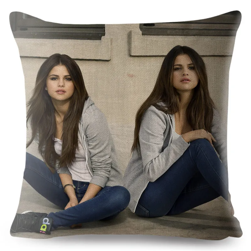 Super Star Selena Gomez Cushion Cover Linen Pillows Covers 4545cm Throw Pillow Case Car Home Decor Sexy Girl Pillowcase3203556