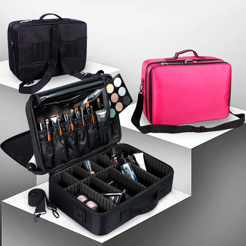 Femmes Professionnel Valise Maquillage Boîte Maquillage Cosmétique Sac Organisateur De Stockage Cas Fermeture Éclair Grand Grand Toilette Lavage Beauté Poche 210922