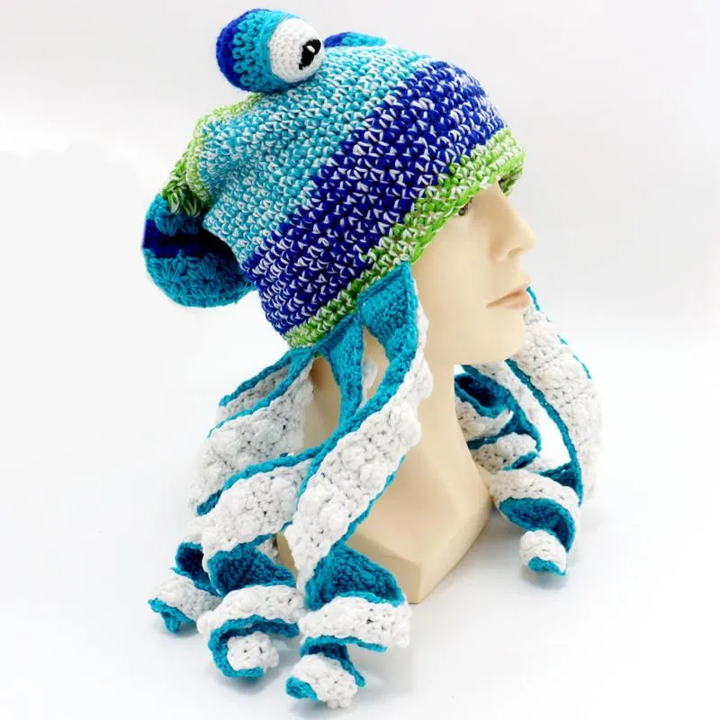 Bonnet Crâne Caps Octopus Tricot Chapeaux Tissage À La Main Bonnet Chapeau Dégradé Barbe Tentacule Cosplay Partie Drôle Couvre-chef Hiver Chaud Couples2378