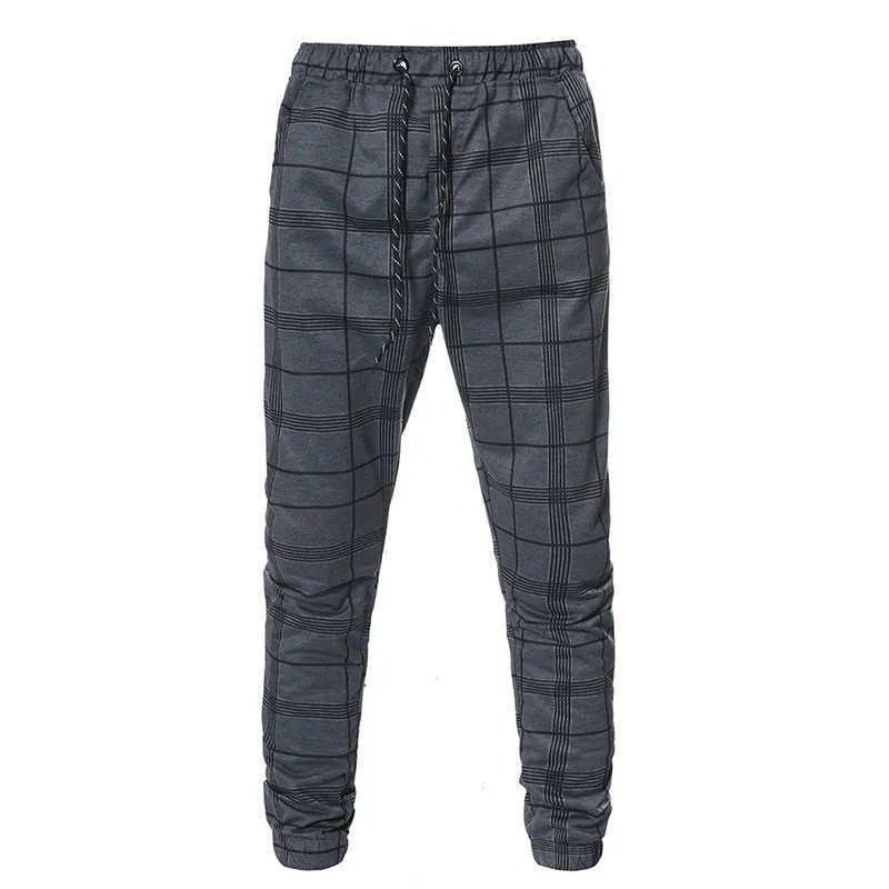Herrkläder Nya Streetwear Mäns Plaid Casual Pants Jogger Brand Mäns Byxor Overellationer Fitness Sweatpants X0615