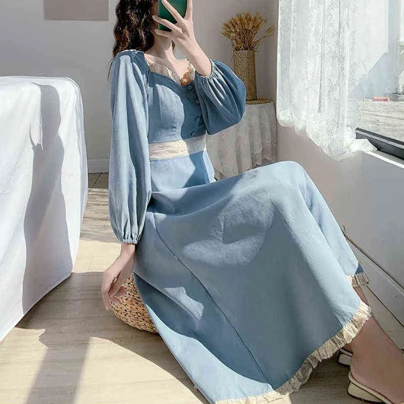 Dresses Women French Romance Chic Long Sleeve Vintage Party Ladies Empire Vestidos Vacation Ulzzang Lovely Popular Girl Sundress Y1204