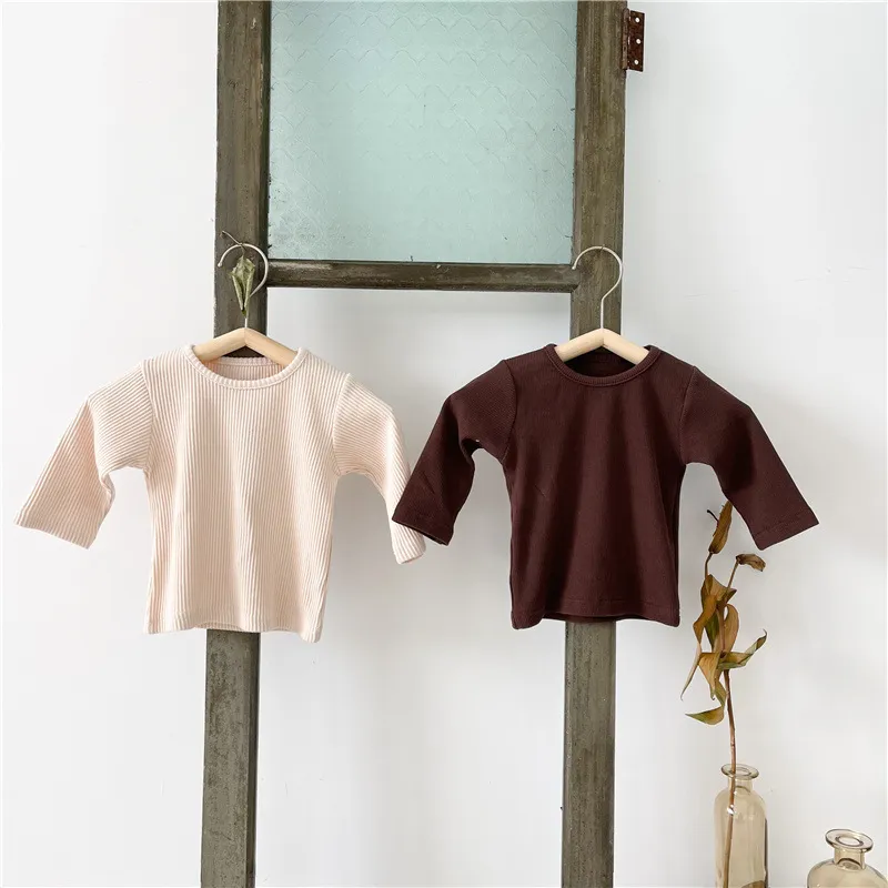Frühlings-Mädchen-T-Shirt, schlicht und süß, langärmelig, lockeres Rundhals-Top, modische Kleidung 210515