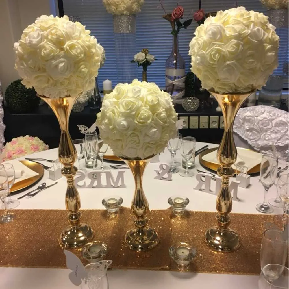 イムウェンゴールドキャンドルホルダー50cm金属製の燭台の花の花瓶テーブルの中心的なイベントフラワーラックロードリードウェディングデコレーション210722