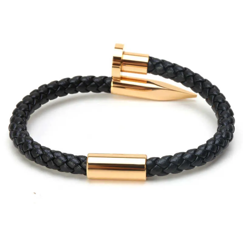 Mcllroy pulseiras masculinas brackelts pulseiras 6mm tecer couro genuíno pulseira de unhas charme amor manguito pulseira masculina229i