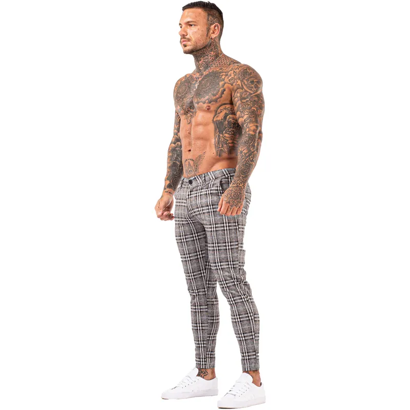 Pantalon Chino pour hommes, Slim, Super extensible, coupe cintrée, décontracté, à carreaux, taille élastique, mode londonienne, zm3101
