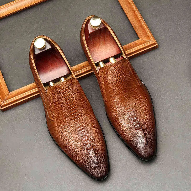 Chaussures habillées faites à la main pour hommes mariage Oxford noir kaki en cuir véritable richelieu hommes sans lacet affaires formelles pour hommes 220223