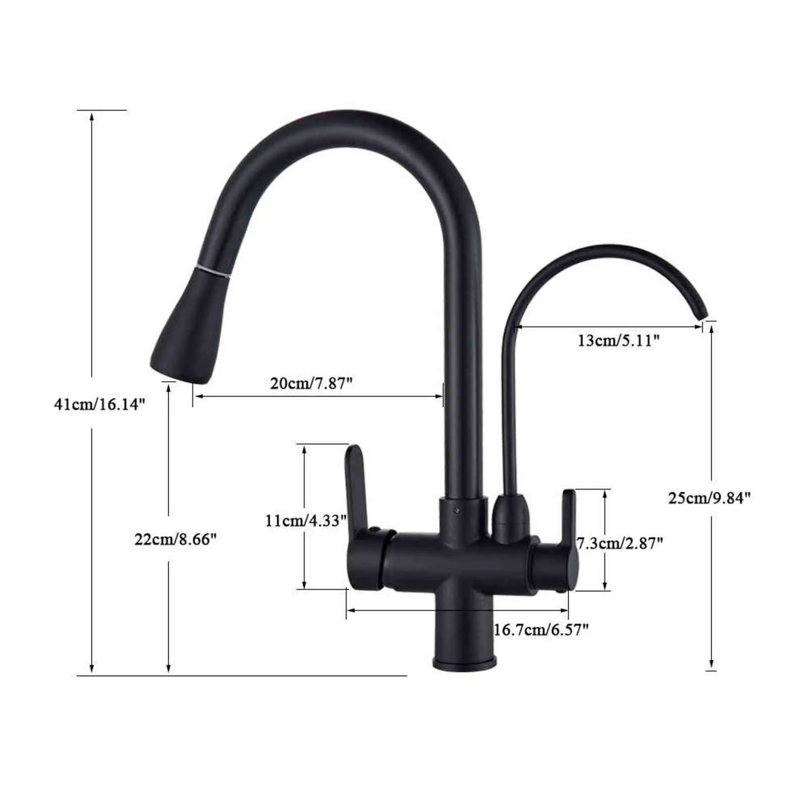 Matte Black Pure Water Kitchen Faucet Dual Handle and Cold Drinking Water Pull Out Kitchen Mixer Taps 2111087215642