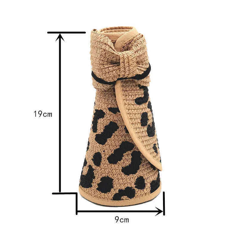 Mode Sommer Leopardenmuster Visiere Hut Sonnenhut Breite Große Krempe Strand Hüte Strohhut chapeau femme Strand UV Schutz kappe G220301