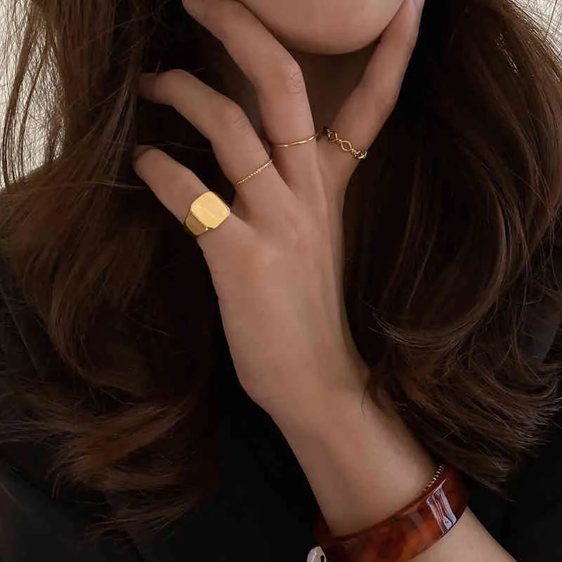 Peri'Sbox Gold Silver Color Wide Square Flat Gepolijst Geometrische voor Dames Vintage Stacking Ringen Verstelbare 2020 Heet