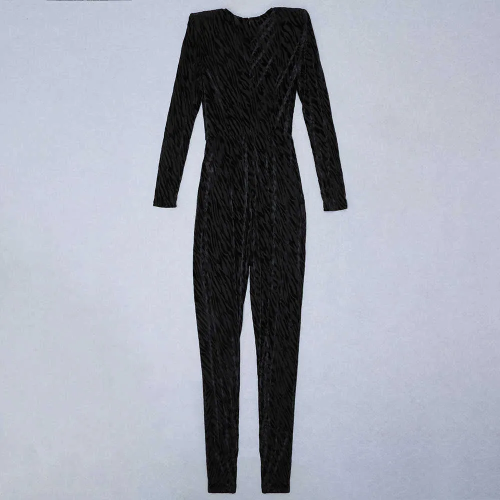 Мода черные сексуальные с длинными рукавами напечатанные высокой шеи, прозрачные комбинезоны Элегантные дамы вечеринка носить колготки 210527