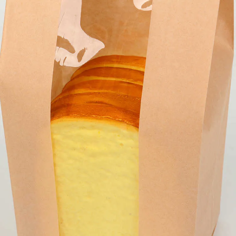 StoBag 50 pezzi di carta Kraft con finestra Sacchetti imballaggio di pane Colazione a prova di olio Forniture alimenti feste Toast Trasparente Festeggia 210602