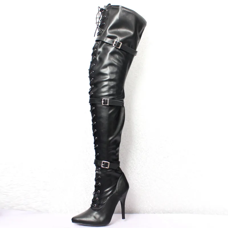 Bottes sexy à talons super hauts de 12 cm, flexibles en PU, bottes hautes élastiques au-dessus du genou