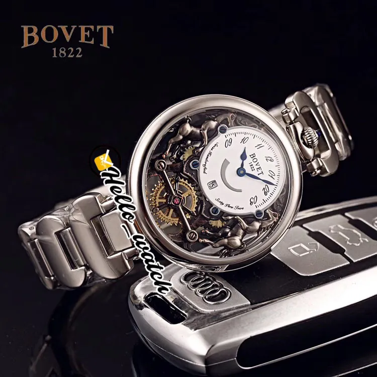 40mm Bovet 1822 Tourbillon Amadeo Fleurie Watches Quartz Mens 시계 검은 골격 다이얼 로즈 골드 스틸 팔찌 HWBT Hello Watch2781