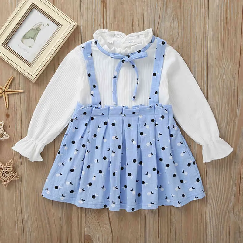 赤ちゃんガールズドレス秋の春の甘いドレス水玉模様のファッション衣装ボウタイ素敵な衣装クールなスーツ210429