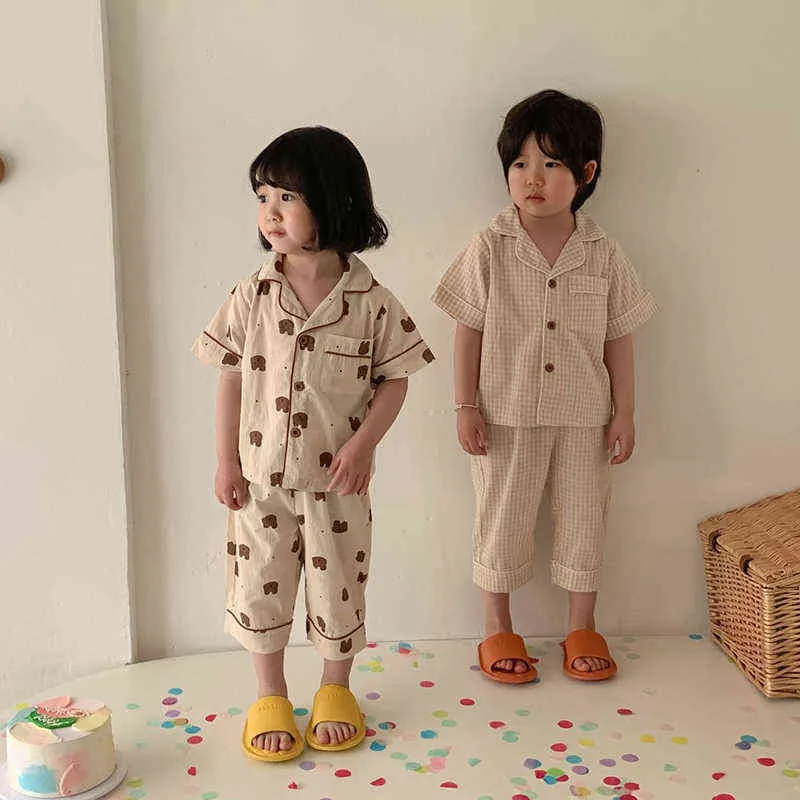 Pigiama estivo bambini Pigiama in cotone coreano ragazzi e ragazze Stampa carina manica corta bambini Set da 2 pezzi 211109