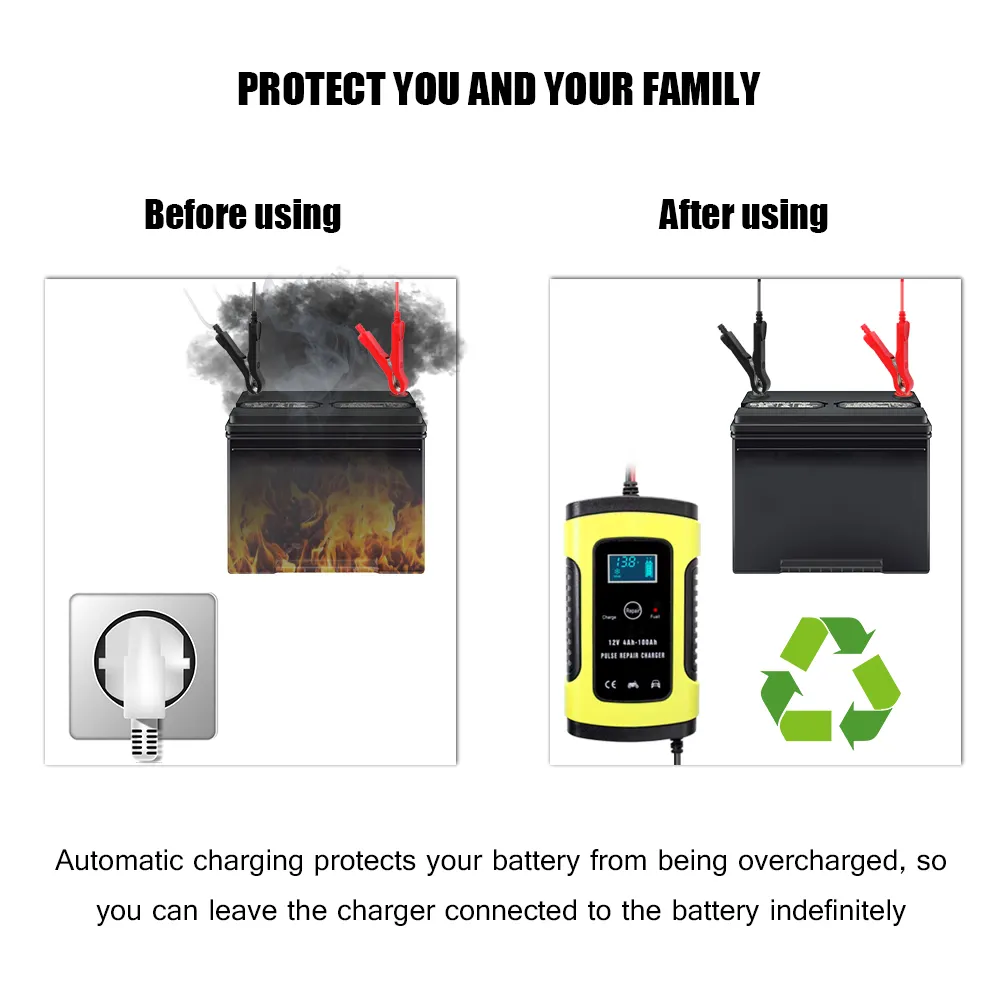 Caricabatteria completamente automatico auto nuova Caricabatterie digitale 12V / 24V 8A Display LCD Caricabatterie riparazione di impulsi di alimentazione Caricabatterie batterie al piombo acido e secco