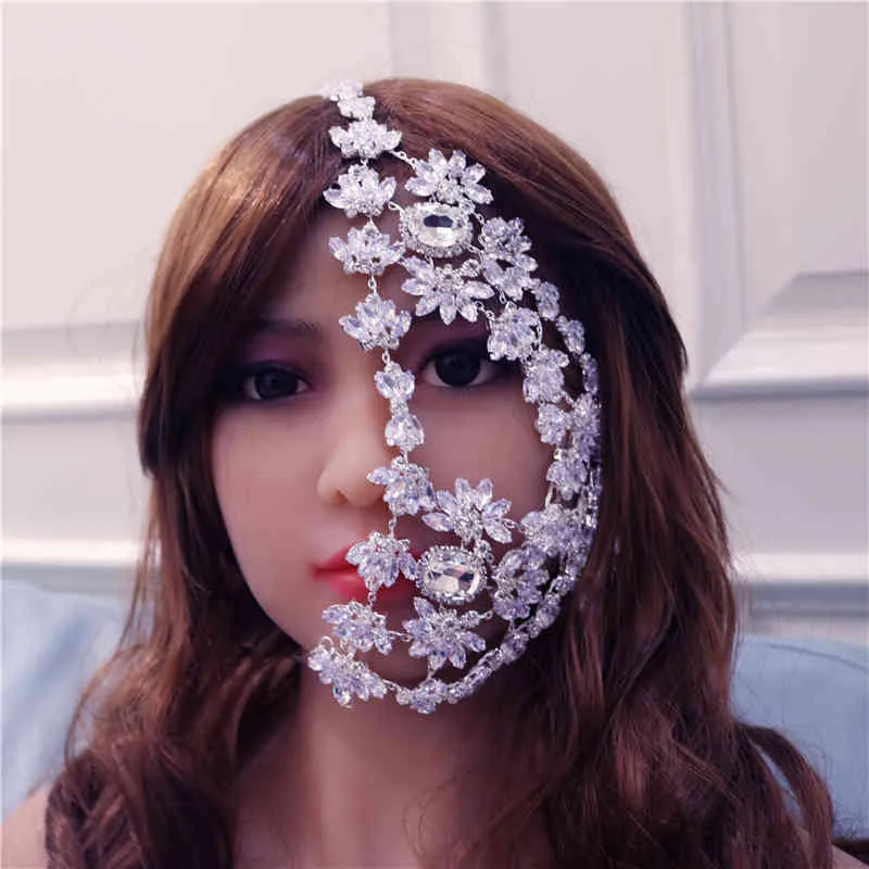 Hele Mode Halloween Half Gezicht Masker Rhinestone Voor Vrouwen Bling Zilveren Kleur Blad Facemask Crystal Dance Jewelry
