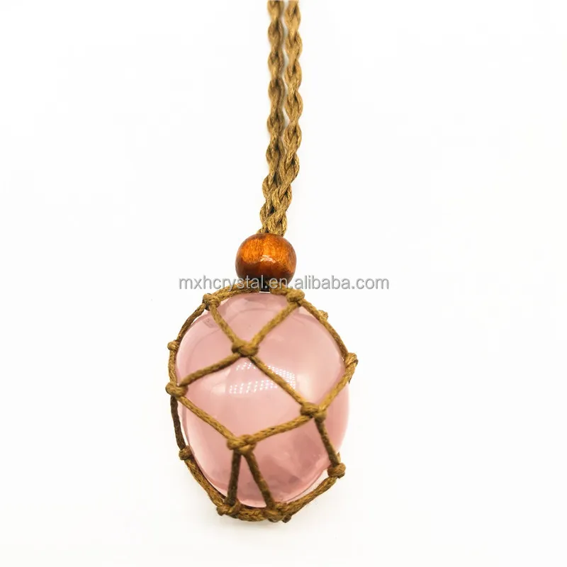 Collier en pierre de cristal naturel, Quartz Rose lisse, pendentif, bijoux de guérison, breloques, fait à la main, filet de poche rétro, corde tressée