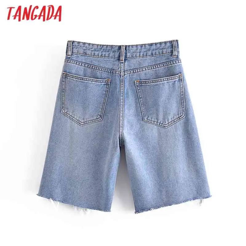 Frauen Elegante Blaue Jeans Mittleren Quasten Reißverschluss Taschen Weibliche Retro Grundlegende Casual Shorts Pantalones 3W143 210416